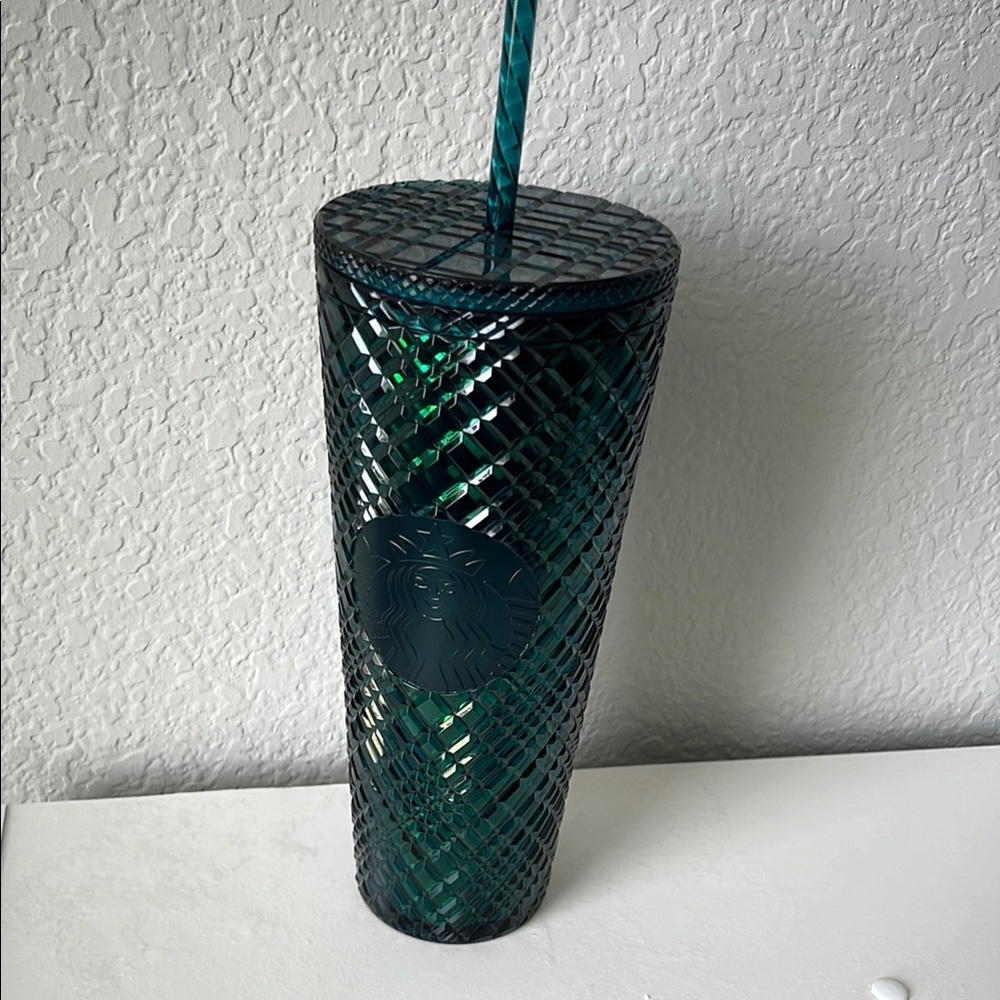 Starbucks Venti Disco Grid Dark Green Holiday Tumbler